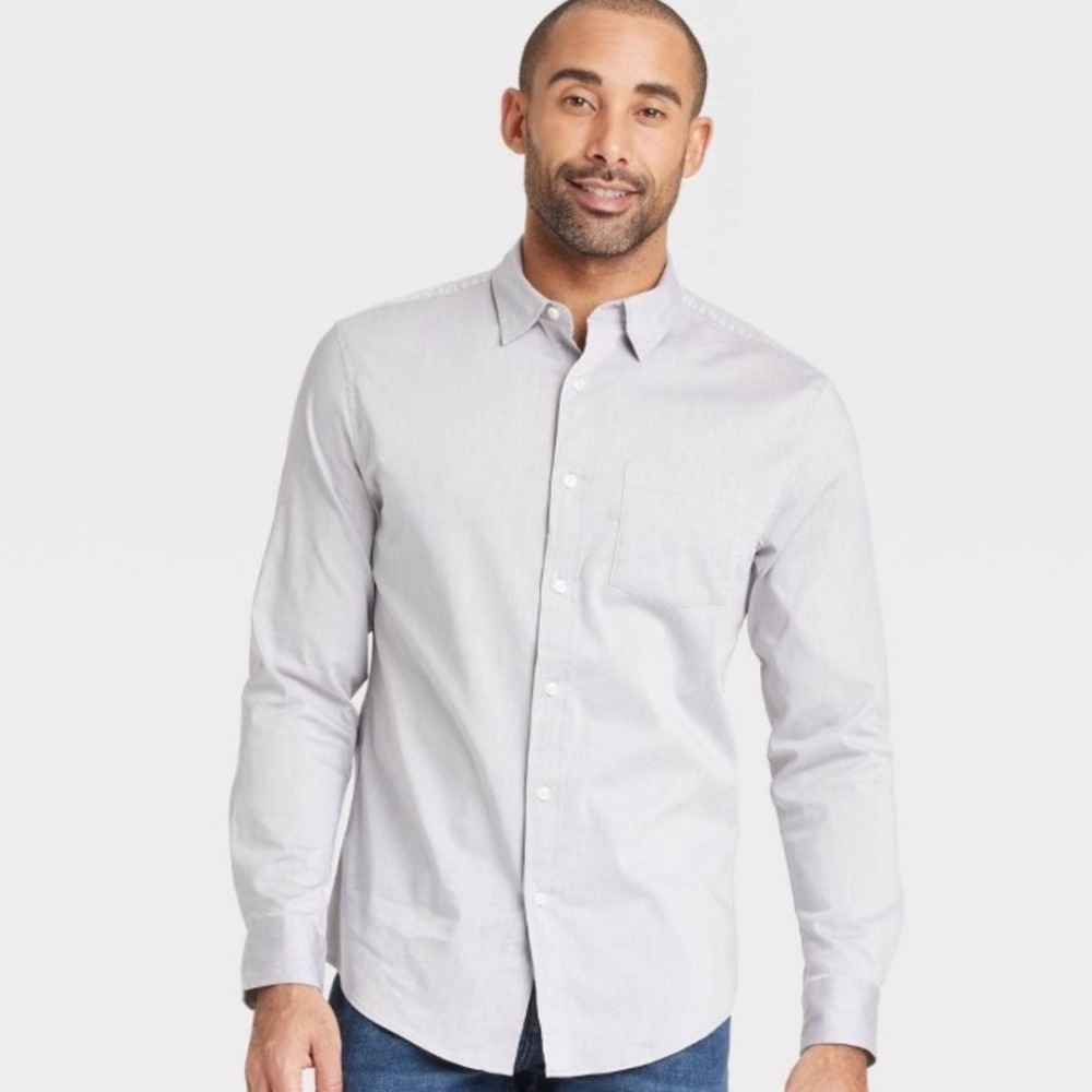 Goodfellow & Co Mens Comfort Wear Long Sleeve Button Down Shirt Gray Large NWT